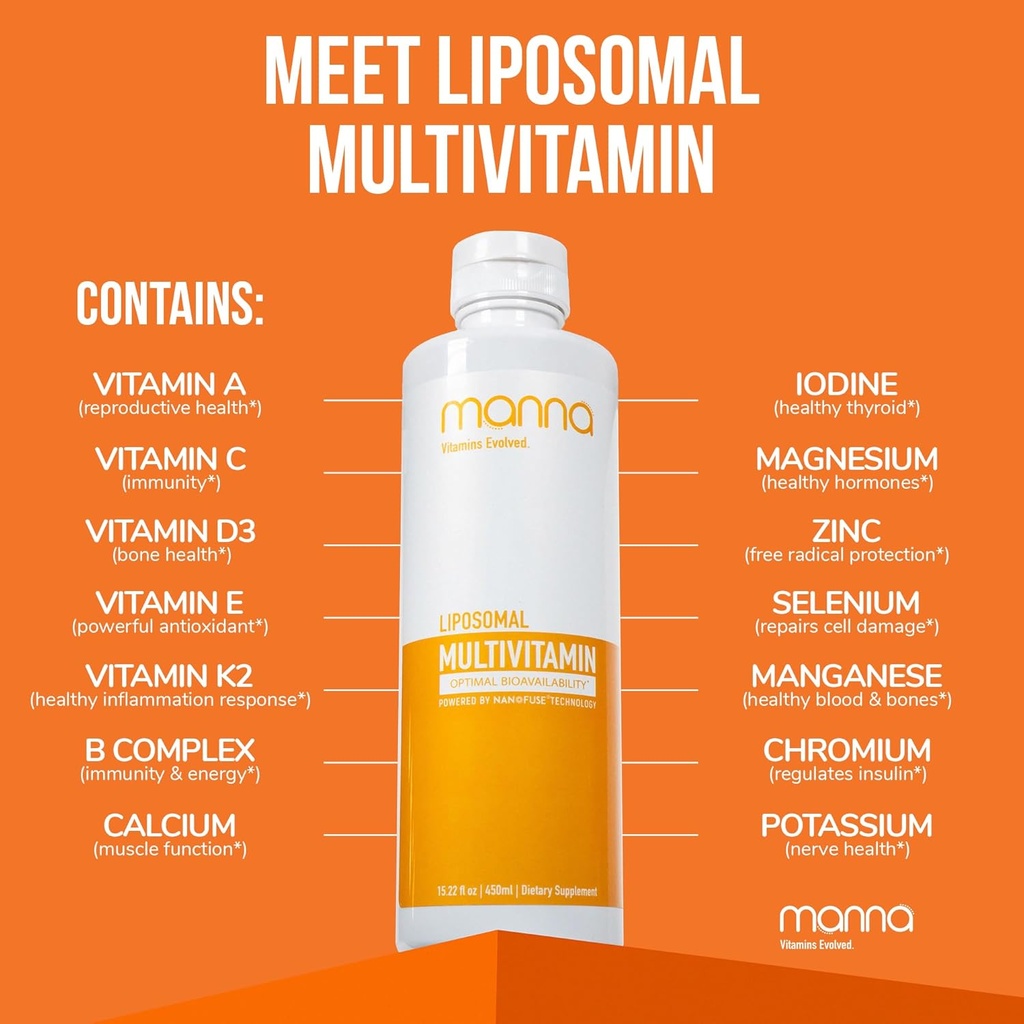 Manna Vitamins Evolved Liposomal Multivitamin - Daily Multivitamin Provides 20 Vitamins and Minerals - Multivitamins for Men and Women - Boosts Immune System, Supports Energy and Metabolism 5