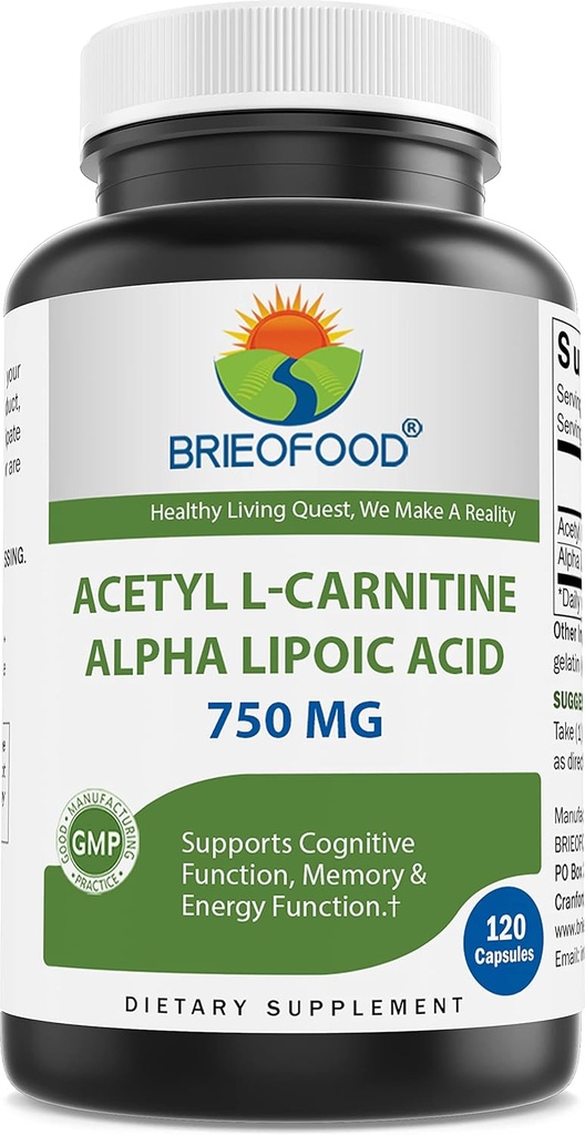 Brieofood Acetyl L-Carnitine Alpha Lipoic Acid (ALA ALC) 750 mg 120 Capsules 2