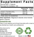 Brieofood Acetyl L-Carnitine Alpha Lipoic Acid (ALA ALC) 750 mg 120 Capsules 3