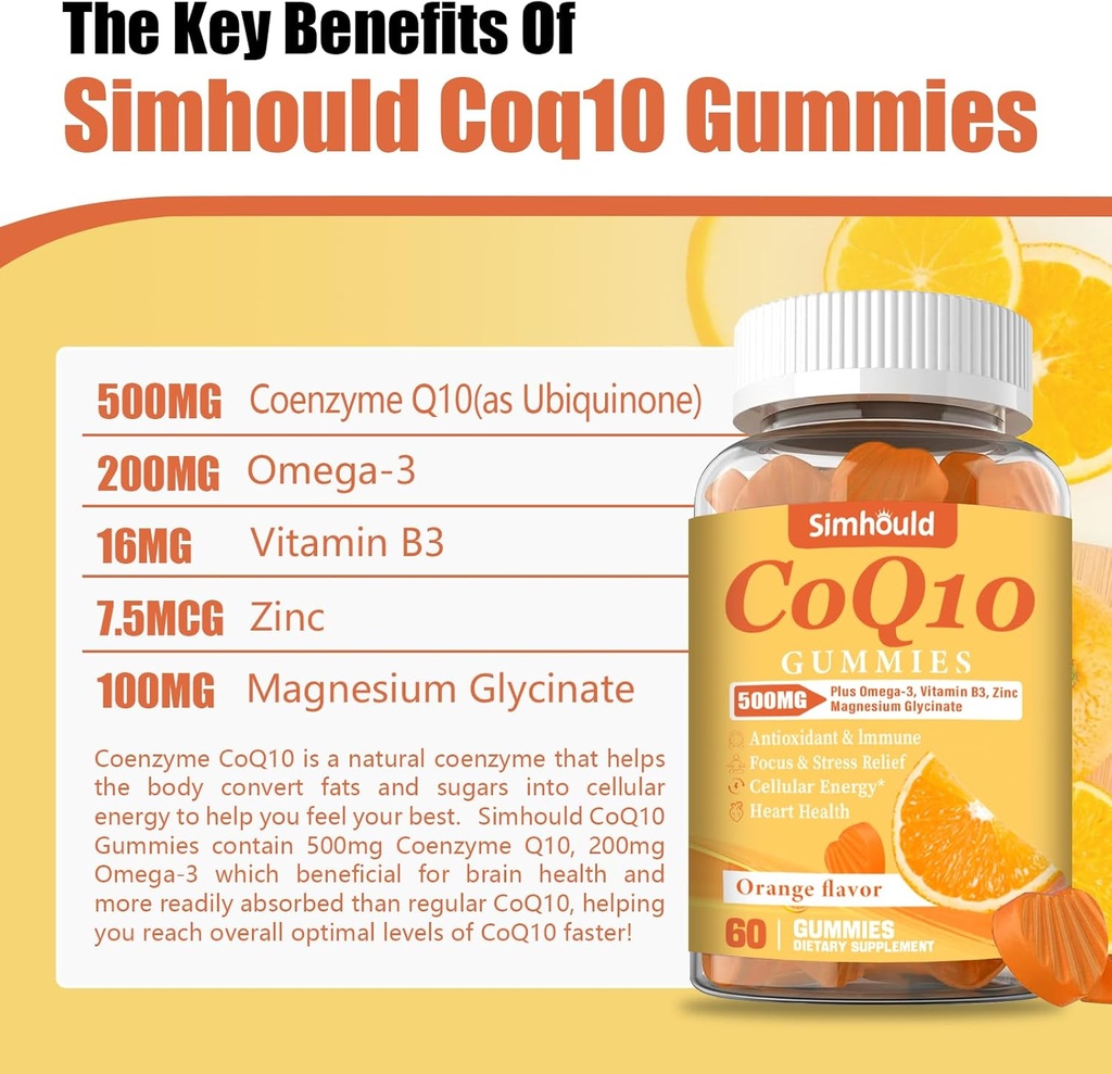 1 Pack CoQ10 500MG Gummies - Plus Omega-3, Magnesium, Vitamin B3 & Zinc - 3X Better Absorption Coenzyme Q10 Supplements for Heart Health, Cellular Energy & Antioxidant, Non-GMO 60 Counts 4