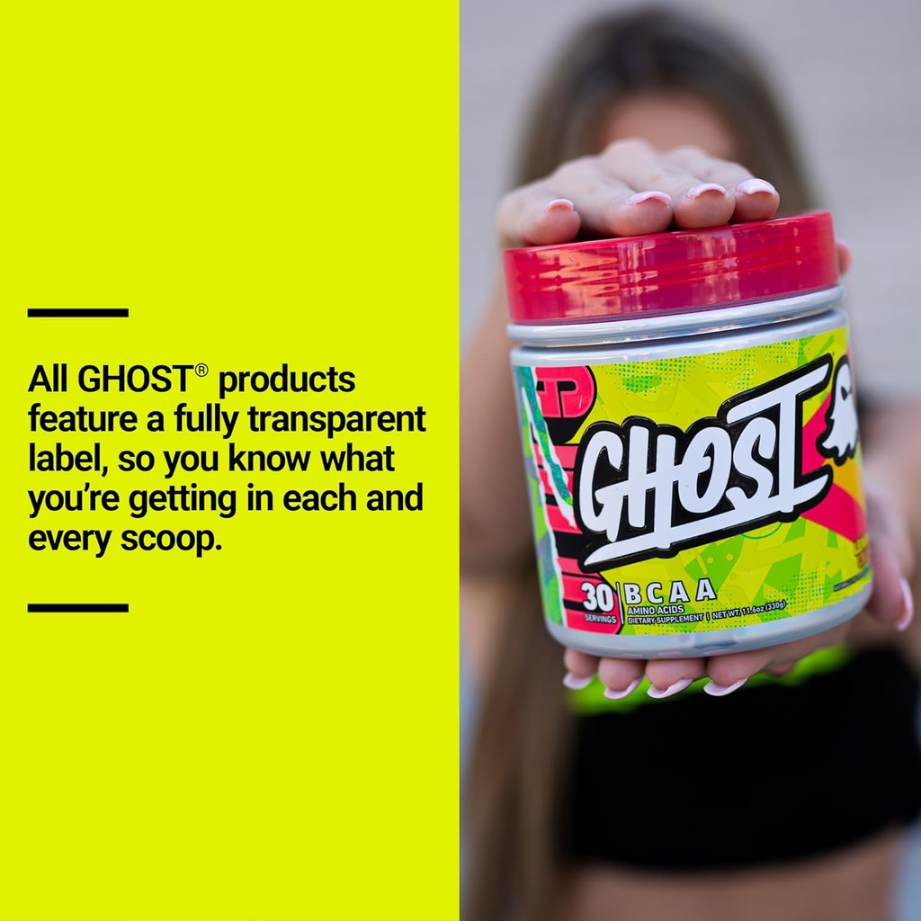 GHOST BCAA Powder Amino Acids Supplement, Lemon Crush - 30 Servings - Sugar-Free Intra, Post & Pre Workout Amino Powder & Recovery Drink, 7G BCAA 6