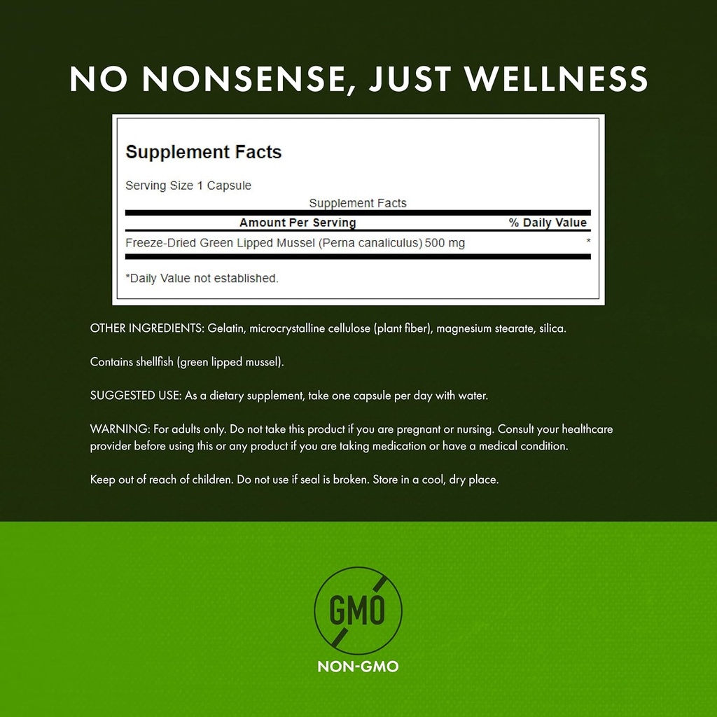 Swanson Green Lipped Mussel (Freeze-Dried) - New Zealand Joint Health & Mobility Supplement - Natural Formula May Support Heart Health & Digestive Function - (60 Capsules, 500mg Each) (4 Pack) 4