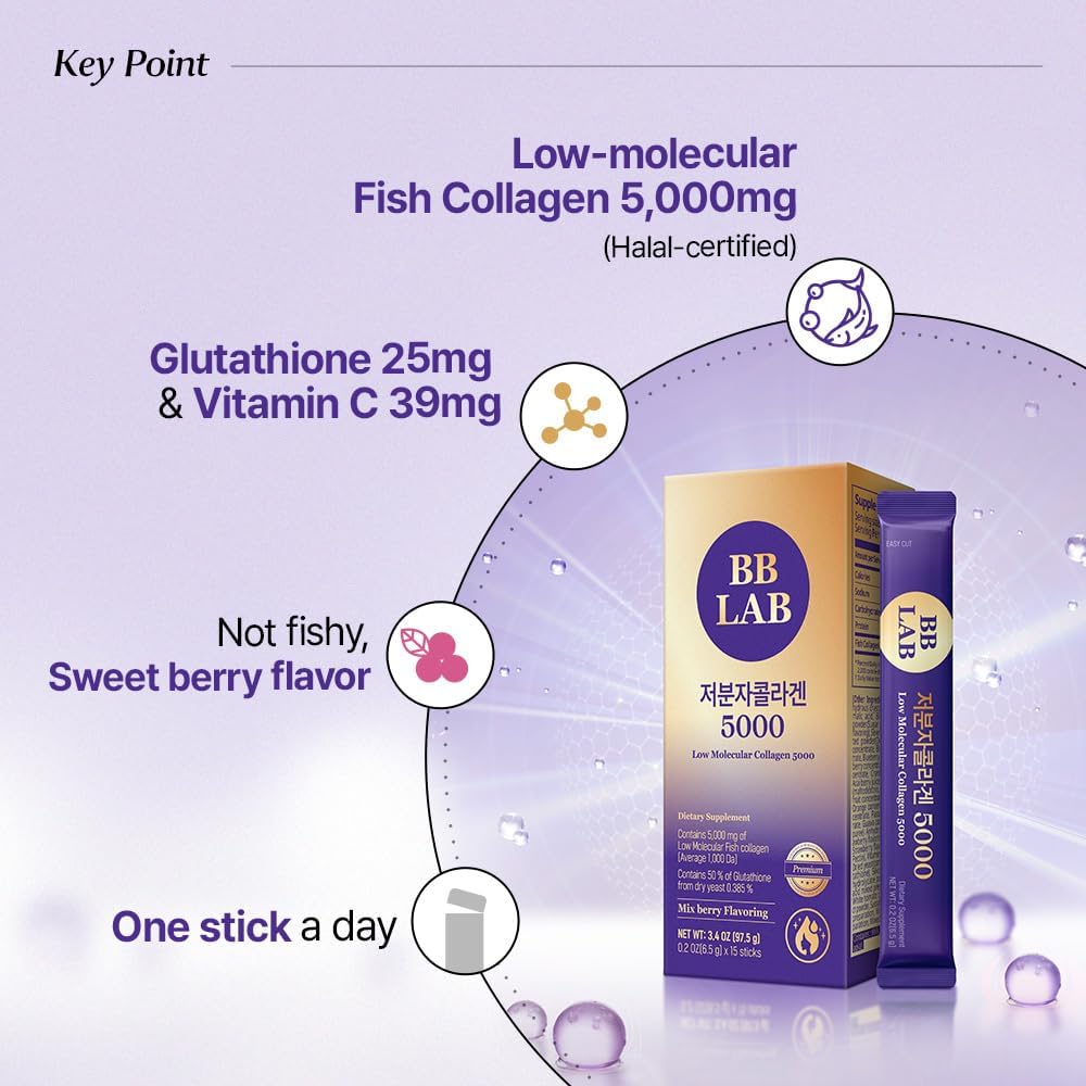 BB LAB Low Molecular Collagen 5000, Powder Type Korean Marine Collagen, Fish Collagen Peptides, Hyaluronic Acid, Elastin, Glutachione, Vitamin C, Fast Absorb, Mix Berry Flavor 4