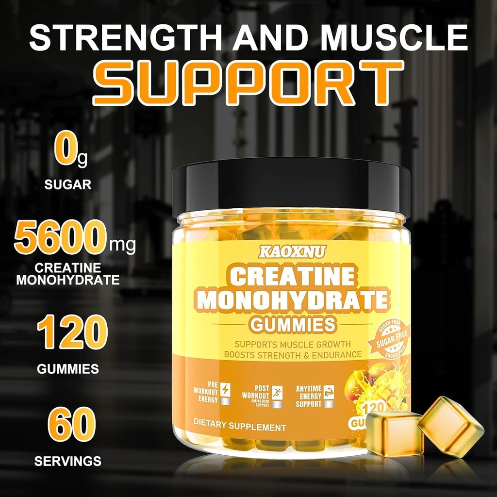 2 Pack Creatine Monohydrate Gummies 5000mg for Men & Women, 120 CT Chewable Creatine Monohydrate for Energy Boost, Muscle Support, 5.6g of Creatine Monohydrate per Serving - Sugar Free 5