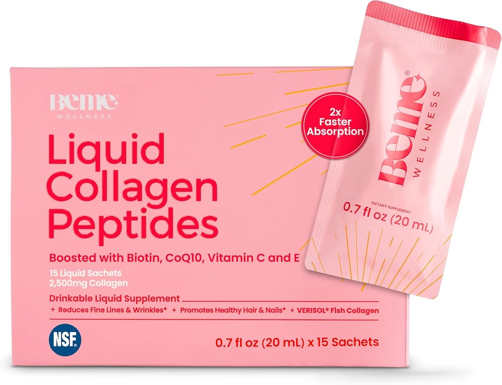 BeMe BeRadiant Liquid Collagen Peptide for Hair, Skin & Nails with 2X Faster Absorption – Clinically Tested – 2500mg Verisol Hydrolyzed Collagen Supplements for Women with Biotin, CoQ10 & Vitamin C 2