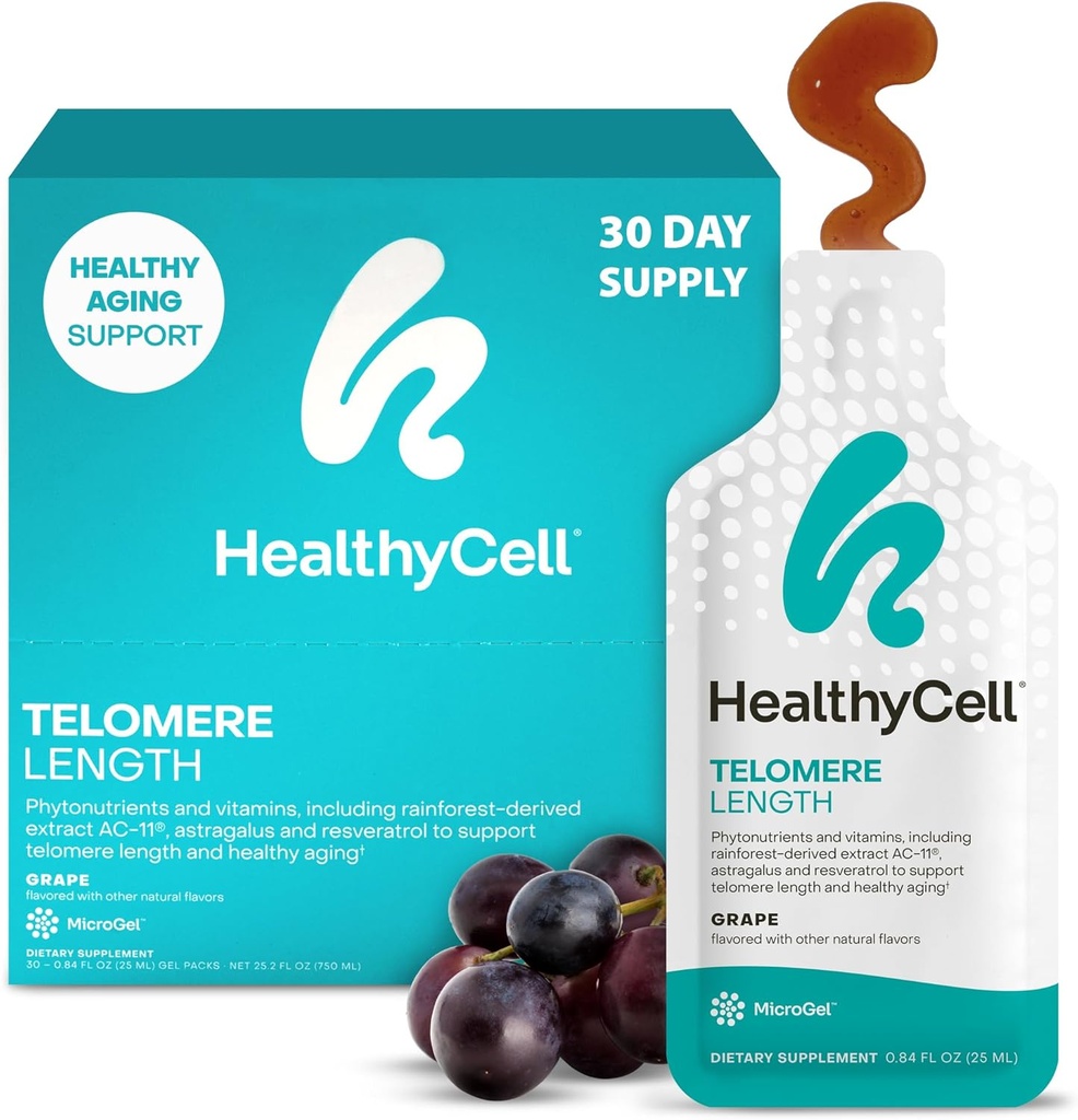 HealthyCell Telomere Length Supplement - Anti-Aging Telomere Lengthening Supplements with Phytonutrients & Vitamins for Cellular Health - AC-11, Astragalus & Resveratrol - 30 Gel Packs, Grape Flavored 2