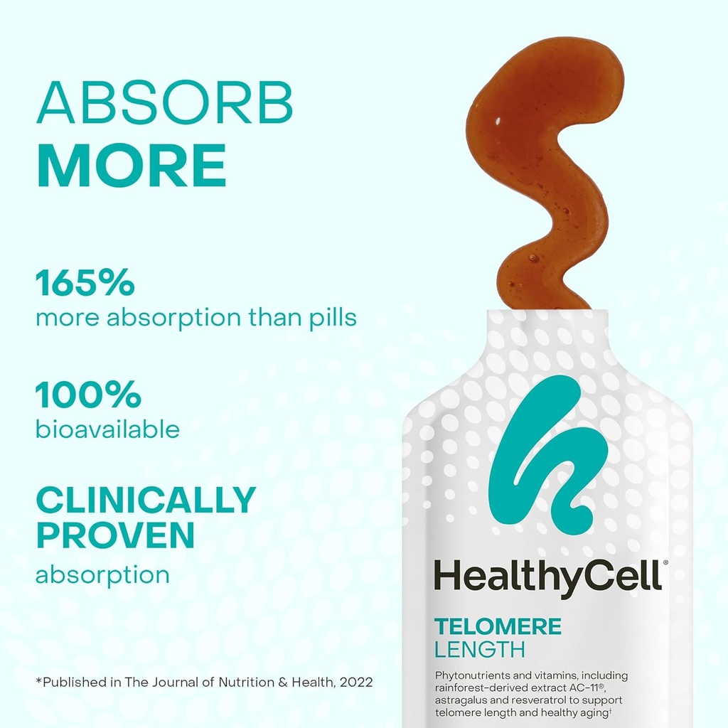 HealthyCell Telomere Length Supplement - Anti-Aging Telomere Lengthening Supplements with Phytonutrients & Vitamins for Cellular Health - AC-11, Astragalus & Resveratrol - 30 Gel Packs, Grape Flavored 4