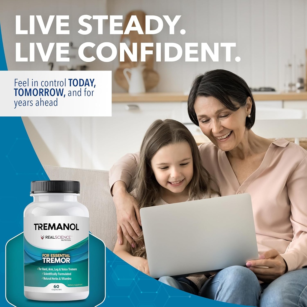 Tremanol Natural Aid Essential Tremor Relief Herbal Supplement for Neurological Support - Includes Vitamin B2 & B12, Passionflower & Skullcap for Hand Tremor Aids - Made in USA, 60 Caps (Pack of 3) 5