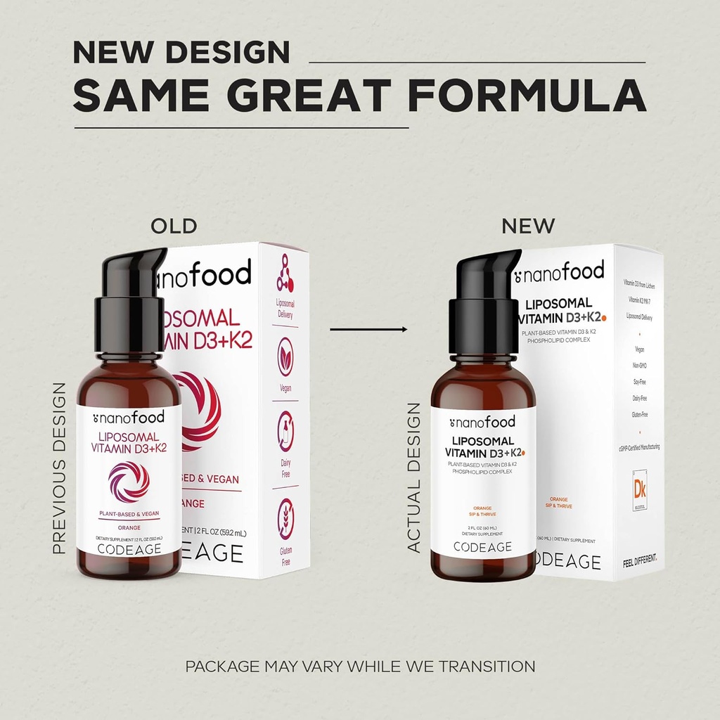 Codeage Liquid Vitamin D3 K2 Supplement, Liposomal Vitamin D Cholecalciferol, Menaquinone MK-7, Liquid Vitamin K - Vegan & Non-GMO - No Sugar - 2 fl oz 4