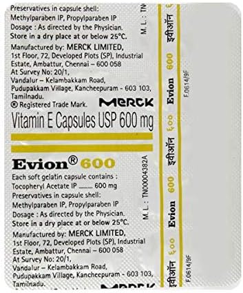 50 Evion 600mg Capsules Vitamin E for Glowing Face,Strong Hair,Acne,Nails, Glowing Skin 400mg,Control Hair Lossess 5