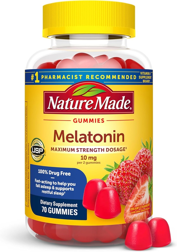 Nature Made Melatonin 10mg Dreamy Strawberry Natural Flavors, 150 Gummies 6
