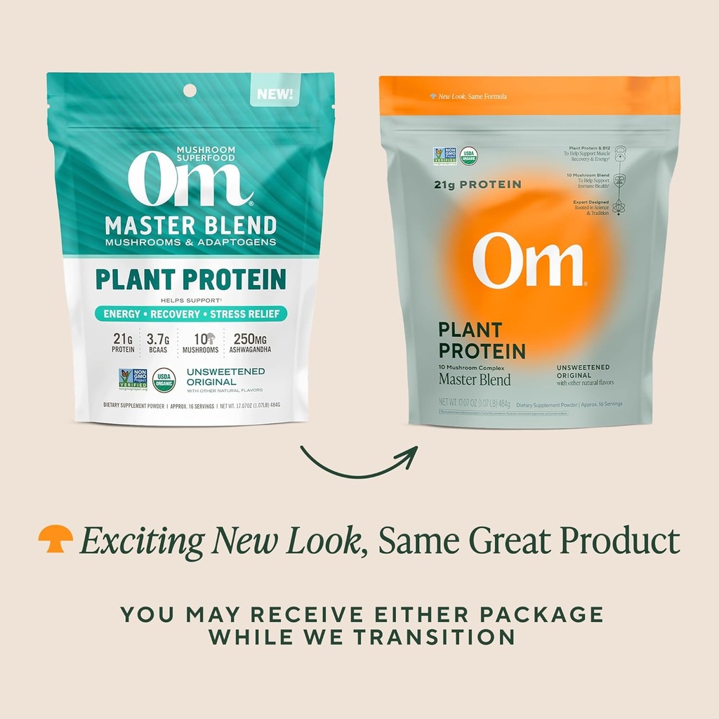 OM MUSHROOM SUPERFOOD Master Blend Plant-Based Protein Powder (Resealable Bag (16 Servings), Unflavored Protein) 3