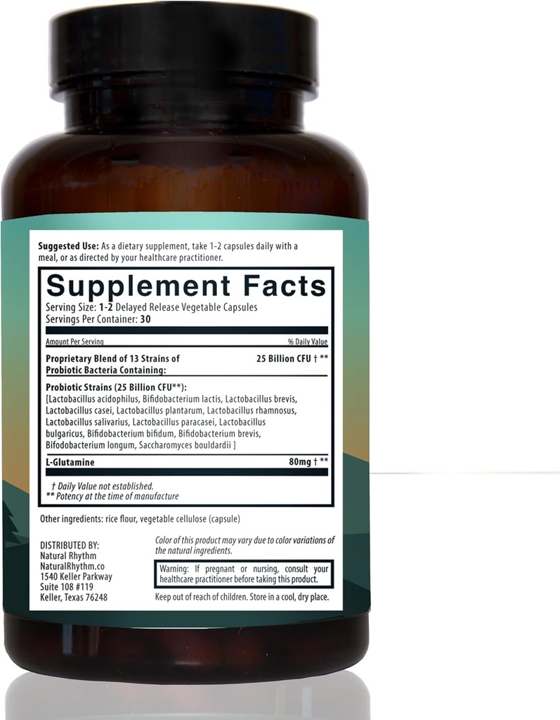 Natural Rhythm Digestive Calm Probiotic (Plus L-Glutamine) 25 Billion CFU and 13 Strains. - Natural Support for Better Digestion - for Bloating & Constipation + Gas Relief & Leaky Gut - 60 Capsules. 3