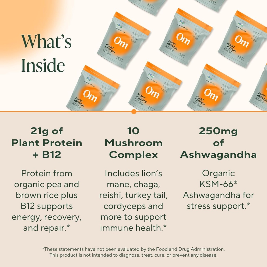 OM MUSHROOM SUPERFOOD Master Blend Plant-Based Protein Powder (Resealable Bag (16 Servings), Unflavored Protein) 5