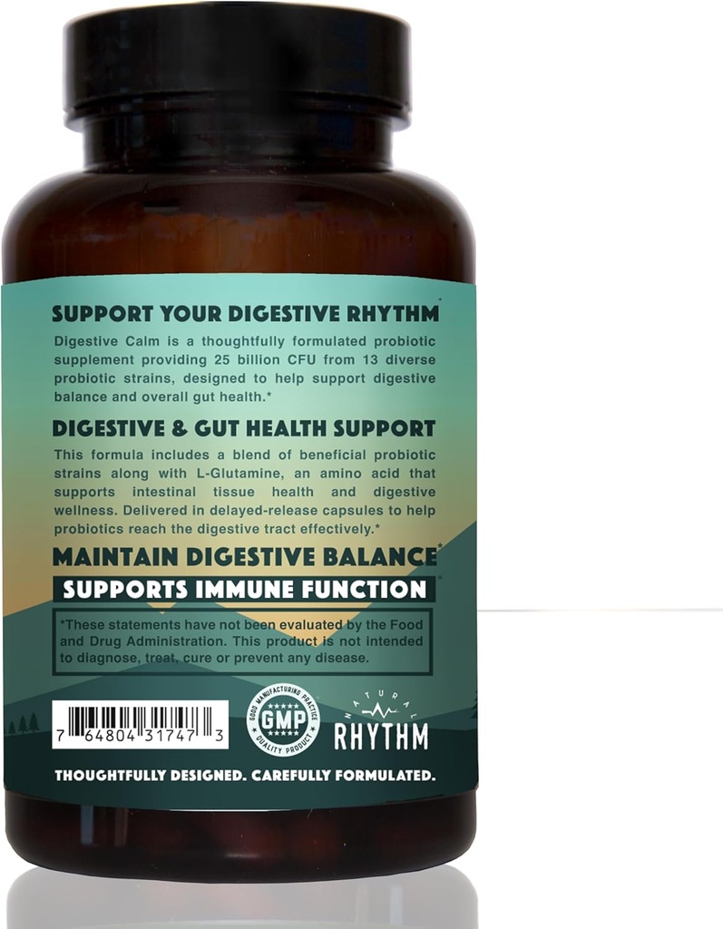 Natural Rhythm Digestive Calm Probiotic (Plus L-Glutamine) 25 Billion CFU and 13 Strains. - Natural Support for Better Digestion - for Bloating & Constipation + Gas Relief & Leaky Gut - 60 Capsules. 6