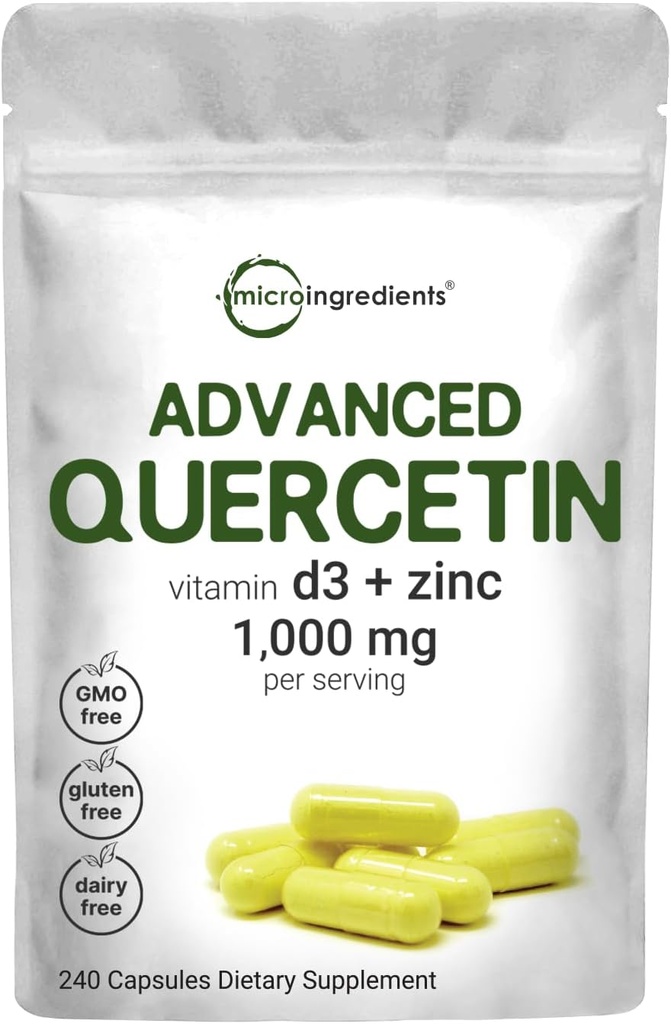 Quercetin Supplements with Zinc & Vitamin D3, 1,000mg Per Serving, 240 Capsules | 3 in 1 – Quercetin 1,000mg, Zinc Picolinate 50mg, & Vitamin D 5,000iu | Immune Support | Non-GMO 2