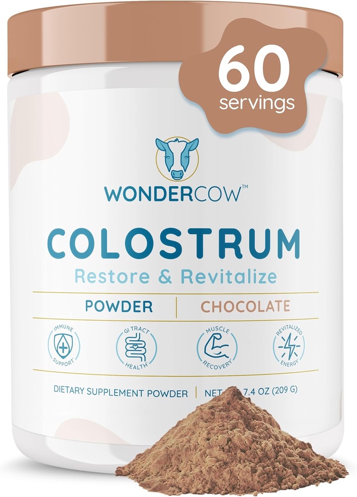 WONDERCOW Colostrum Supplement Powder for Gut Health, Immune Support, Muscle Recovery & Wellness | Natural IgG Pure Whole Bovine Colostrum Superfood, Chocolate, 60 Servings 2