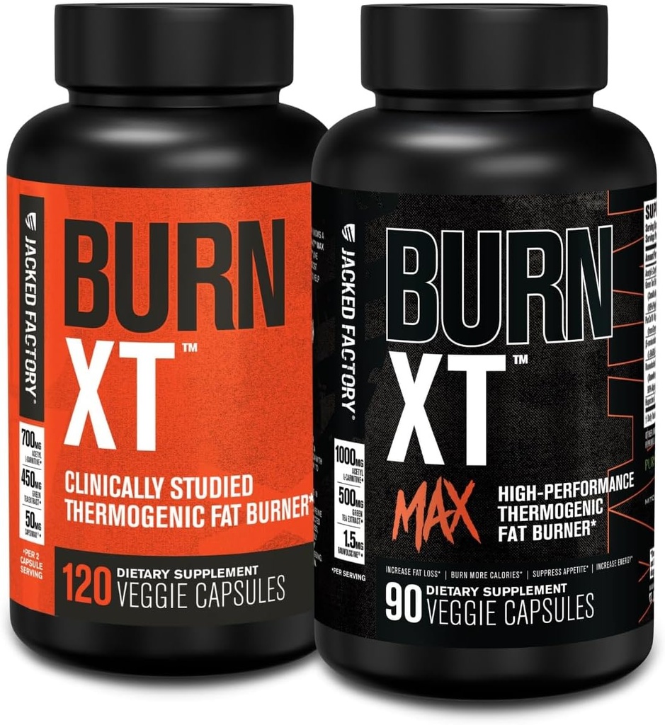 Jacked Factory Burn-XT Clinically Studied Fat Burner & Weight Loss Supplement (120 Capsules) & Burn XT Max High-Performance Fat Burner & Appetite Suppresant (90 Capsules) 2