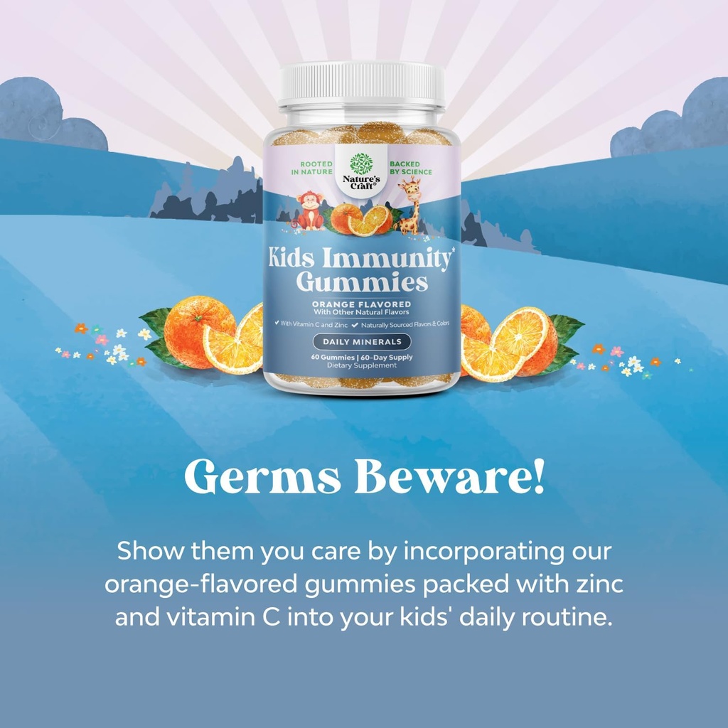 Kids Immunity Support Gummies - Delicious Vitamin C with Zinc and Echinacea Immune Booster Gummies for Kids - Vegan Gluten Free and Gelatin Free Chewable Gummy Vitamin Supplement for Children 5