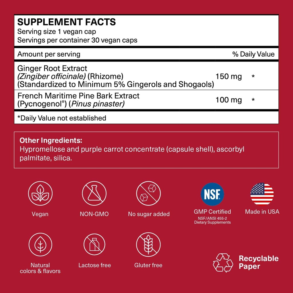 Long-Haul Circulation Relieves Leg Discomfort, Reduces Swollen Feet, Legs, Ankles from Prolonged Sitting, Travel Essentials, Pycnogenol 100mg, Ginger Extract, 30 Servings (Veg Caps) 3