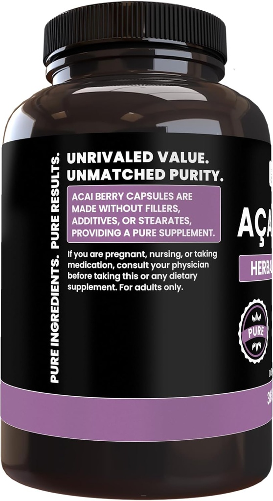 PURE ORIGINAL INGREDIENTS Acai Berry (365 Capsules) No Magnesium Or Rice Fillers, Always Pure, Lab Verified 4