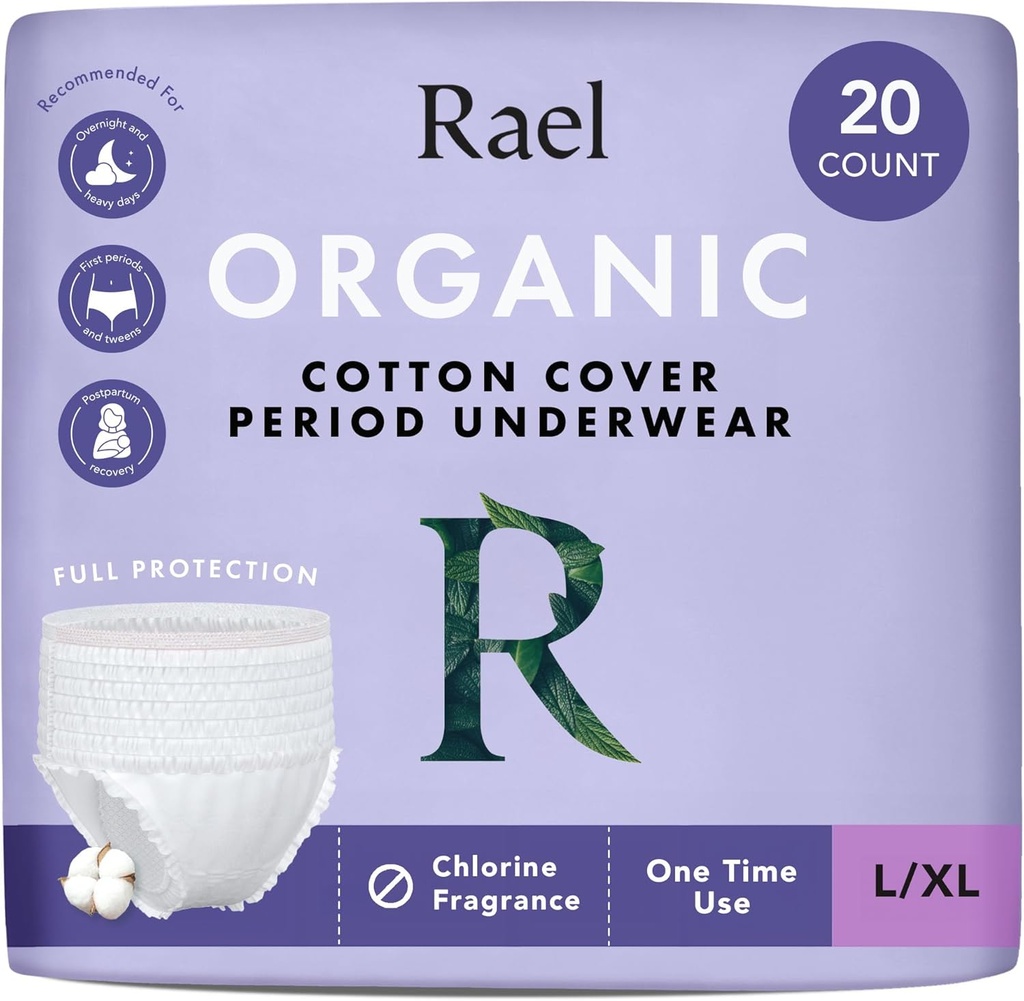 Rael Disposable Underwear for Women, Organic Cotton Cover - Postpartum Essentials, Leak Locker, Unscented, Maximum Coverage (Size L-XL, 20 Count) 2