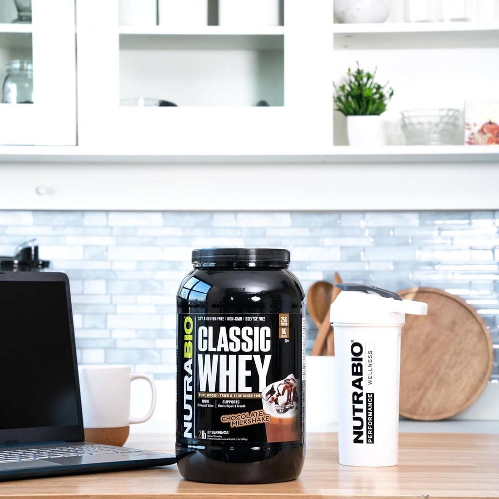 NutraBio Classic Whey Protein Powder- 25G of Protein Per Scoop - No Fillers, Artificial Colors, Preservatives - Chocolate Milkshake, 2 Pounds 4