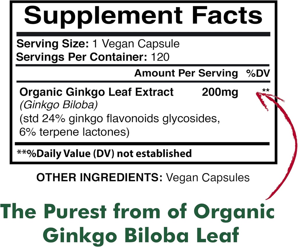Ginkgo Biloba Extract 200mg, Organic Ginkgo Biloba Extract, Ginkgo Biloba Supplements, Ginkgo Biloba Extract, Ginkgo Biloba Organic, Ginkgo Biloba Pills, Ginkgo Biloba Capsules, 120 Vegan Capsules 3