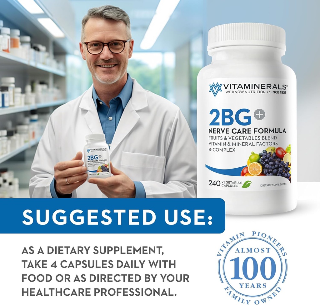 Vitaminerals 2BG+™ B Complex Immune Support High Potency B Complex | Fruits & Veggies Blend | 240 Veggie Caps 5