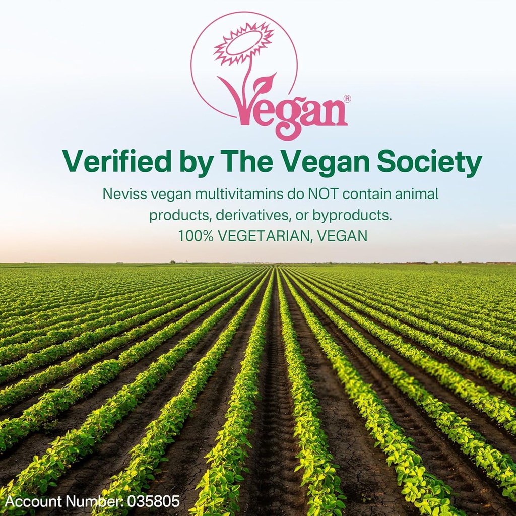 NEVISS Vegan Multivitamin for Women & Men w/Methyl B12, D3 K2, Plant Based Omega 3 (DHA+EPA), Iron, Choline, Zinc, Whole Food Daily Vitamins Gummies for Vegans & Vegetarians, Sugar Free, 60Cts 4