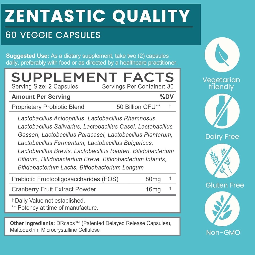 Zentastic 2 Pack 4-in-1 Magnesium Complex - Chelated Magnesium Glycinate, Malate, Taurate & Lactate & 1 Pack Probiotics & Prebiotics Supplement 6
