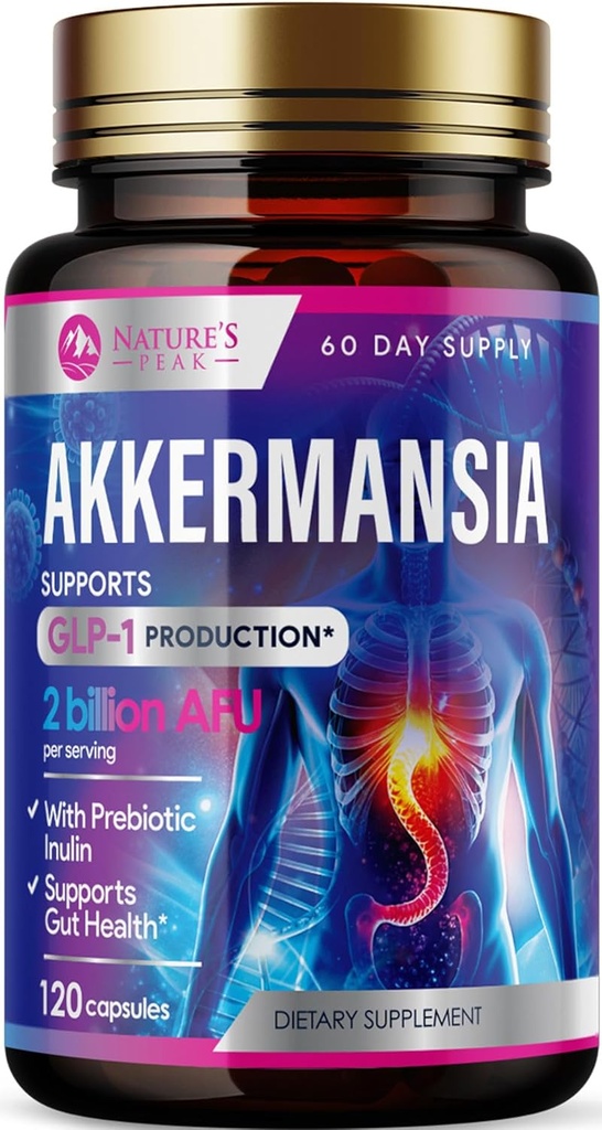 Akkermansia Probiotic Supplement - 2 Billion AFU GLP-1 Supplement with Prebiotic Fiber - Akkermansia Muciniphila GLP-1 Probiotics for Women & Men - Digestive, Gut & Immune Support - 120 Capsules 2