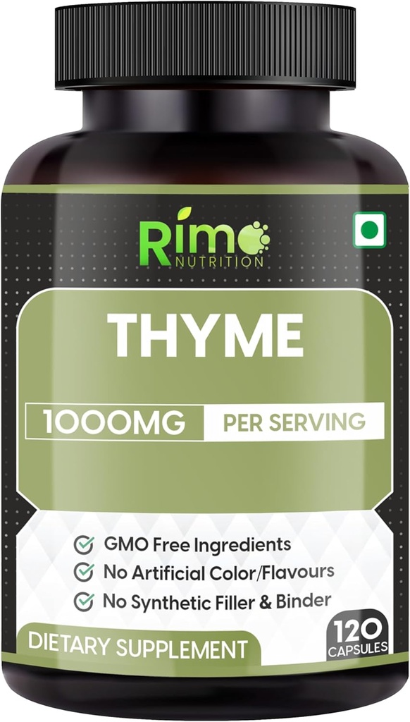 Thyme Herbal Supplement Vegetarian Capsules (Thymus Vulgaris) Dried Leaf (120 Capsules) 1000mg Per Serving 2