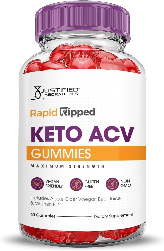 Justified Laboratories (3 Pack Rapid Ripped Keto ACV Vegan Non GMO 180 Gummies 6