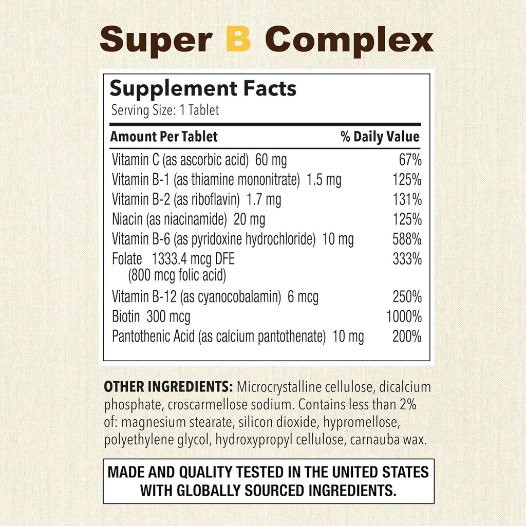 Puregen Labs Super B Energy Complex with Vitamin C - Immune Health, Energy & Nervous System Support - Non-GMO, Gluten-Free 100 Vegetarian Tablets 3
