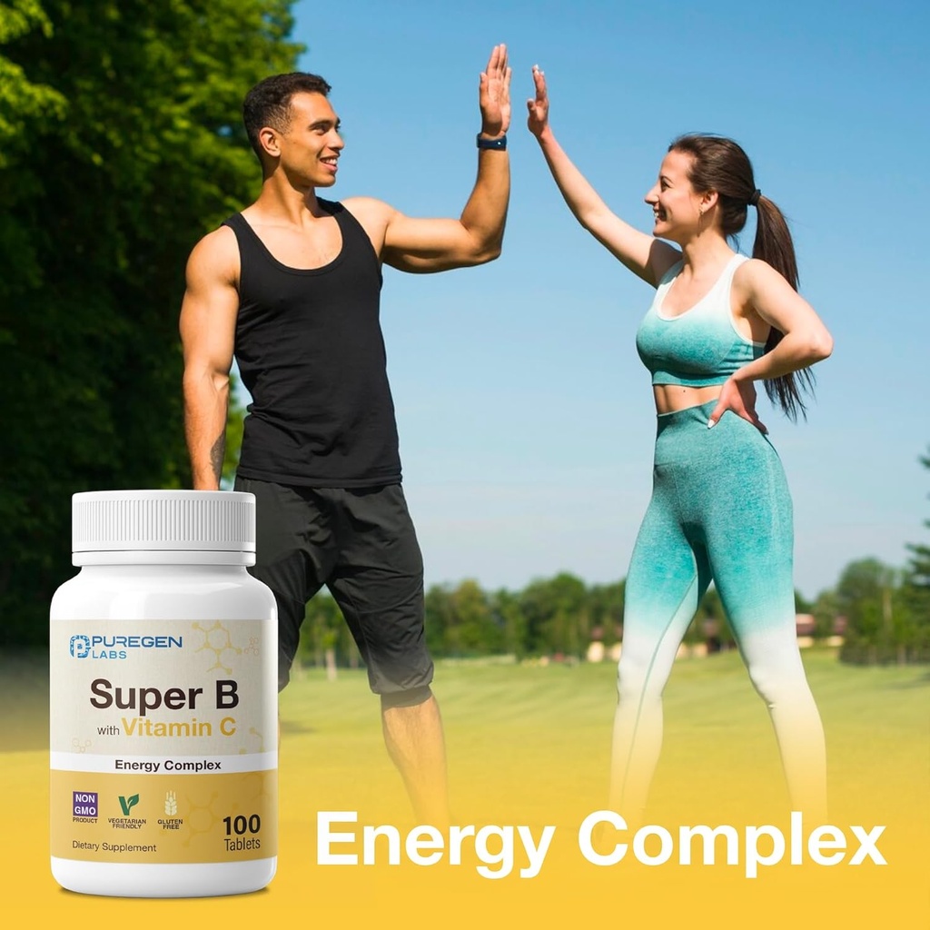 Puregen Labs Super B Energy Complex with Vitamin C - Immune Health, Energy & Nervous System Support - Non-GMO, Gluten-Free 100 Vegetarian Tablets 6