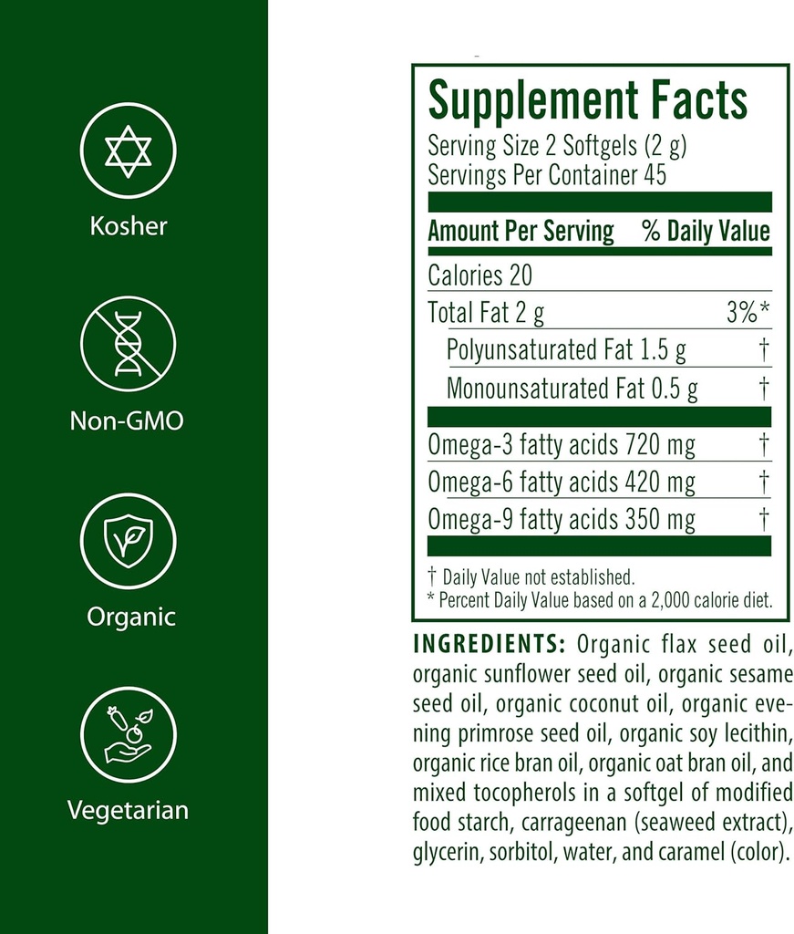 Flora Udo's Oil 3-6-9 Blend - Contains Organic Coconut, Flax Seed Oil & More - 90 Vegetarian Softgels 3