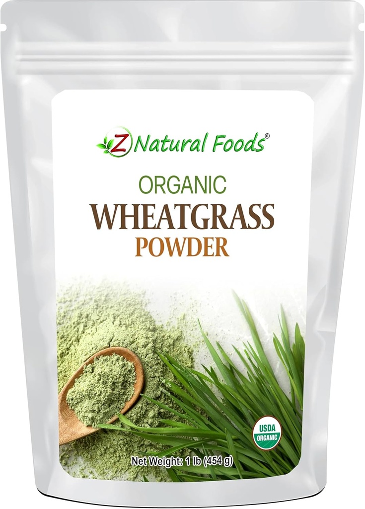 Z Natural Foods Organic Wheatgrass Powder, Green Superfood Powder for Smoothies, Juices, Shakes, and Recipes, Nutrient-Rich Powder, 100% Pure, Raw, Non-GMO, Vegan, Gluten-Free, 87 Servings, 1 lb 2
