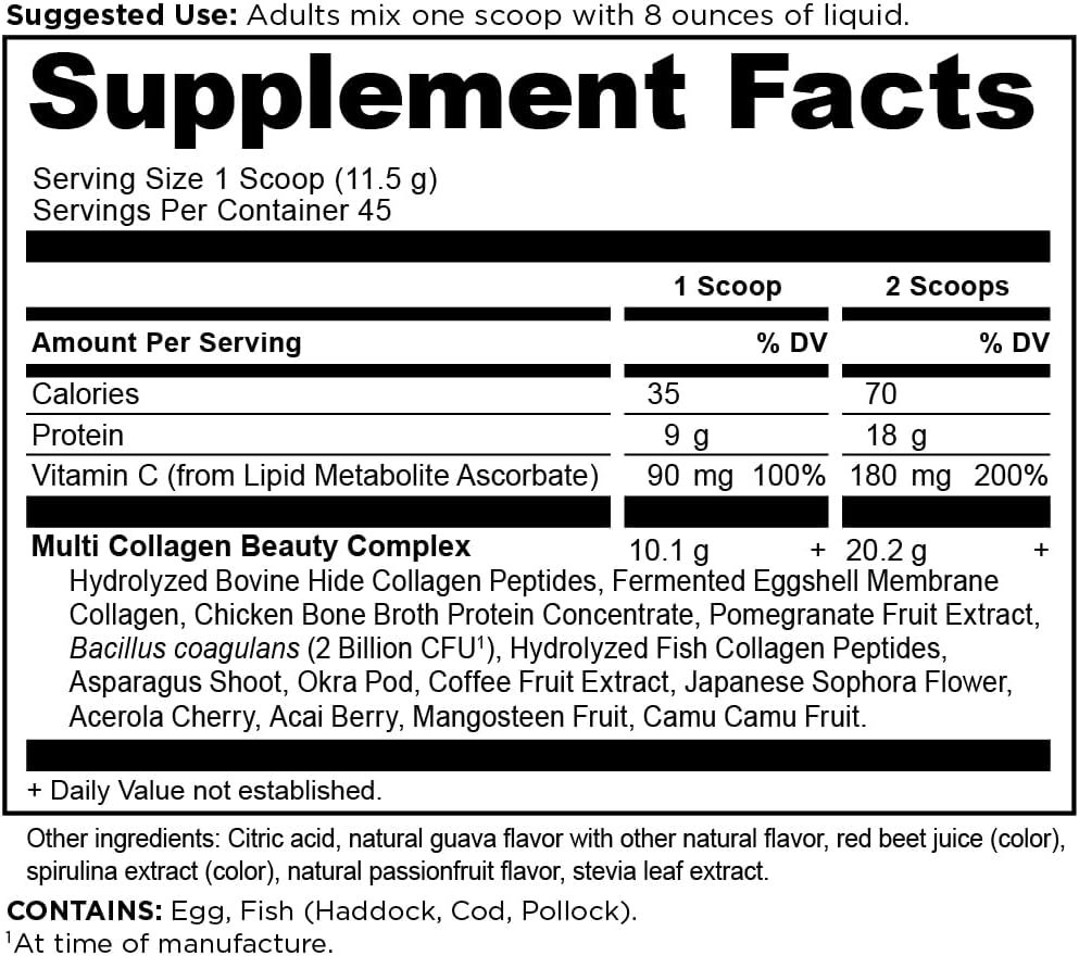 Ancient Nutrition Collagen Powder Protein, Multi Collagen Protein Beauty Within, Guava Passionfruit, with Vitamin C, Hydrolyzed Collagen Peptides Supports Healthy Skin and Nails, 18.3oz 3