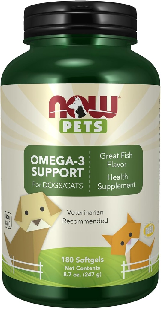 NOW Pet Health, Omega 3 Supplement, Formulated for Cats & Dogs, NASC Certified, 180 Softgels 2