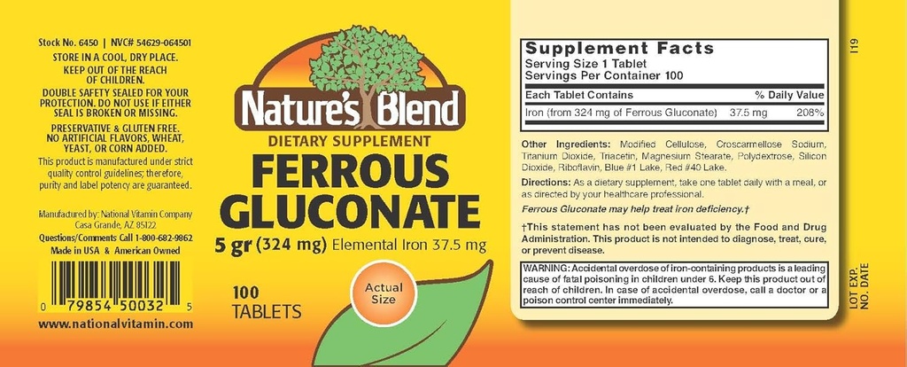 Nature's Blend Ferrous Gluconate Tablets, 100 Count 3