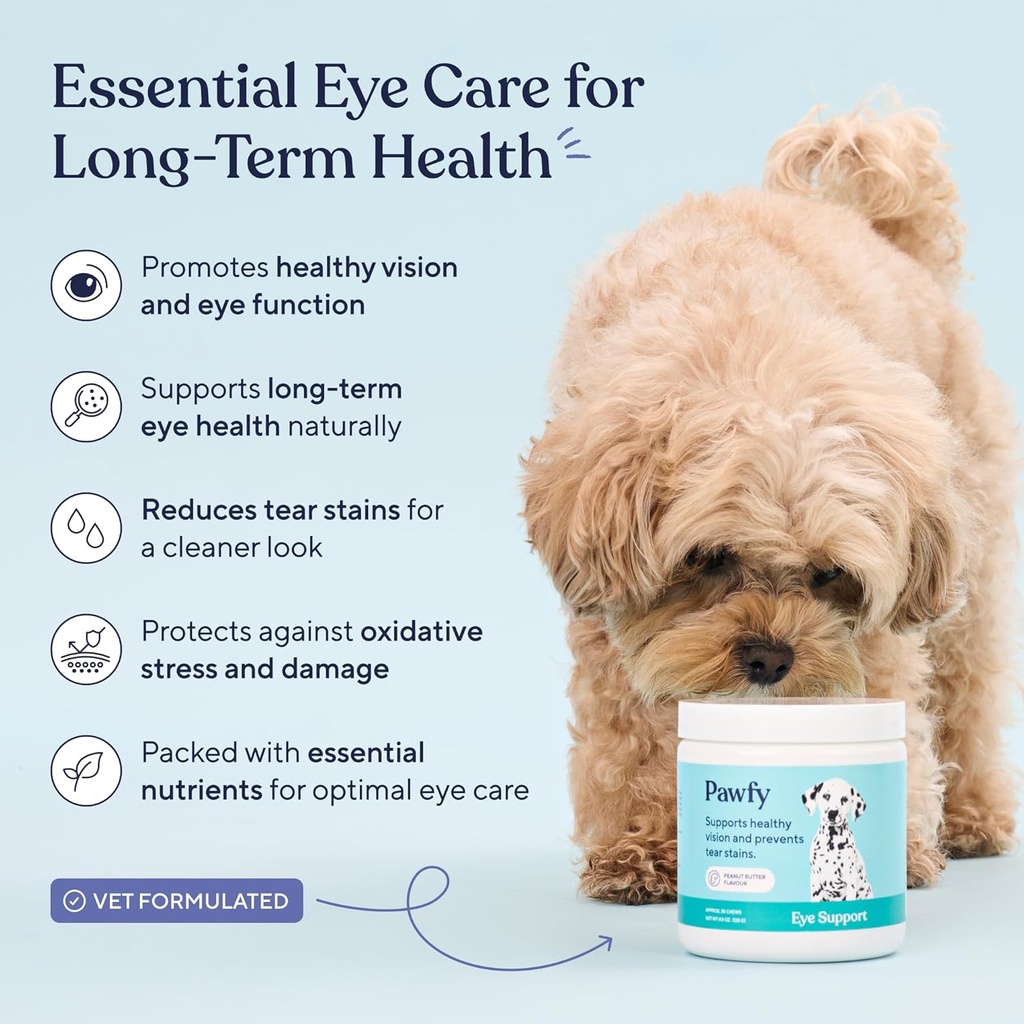 Pawfy Eye Support Soft Chews | Prevent Tear Stains | Support Eyesight | Overall Eye Health | with Luthein, Krill Oil & Astaxanthin 3