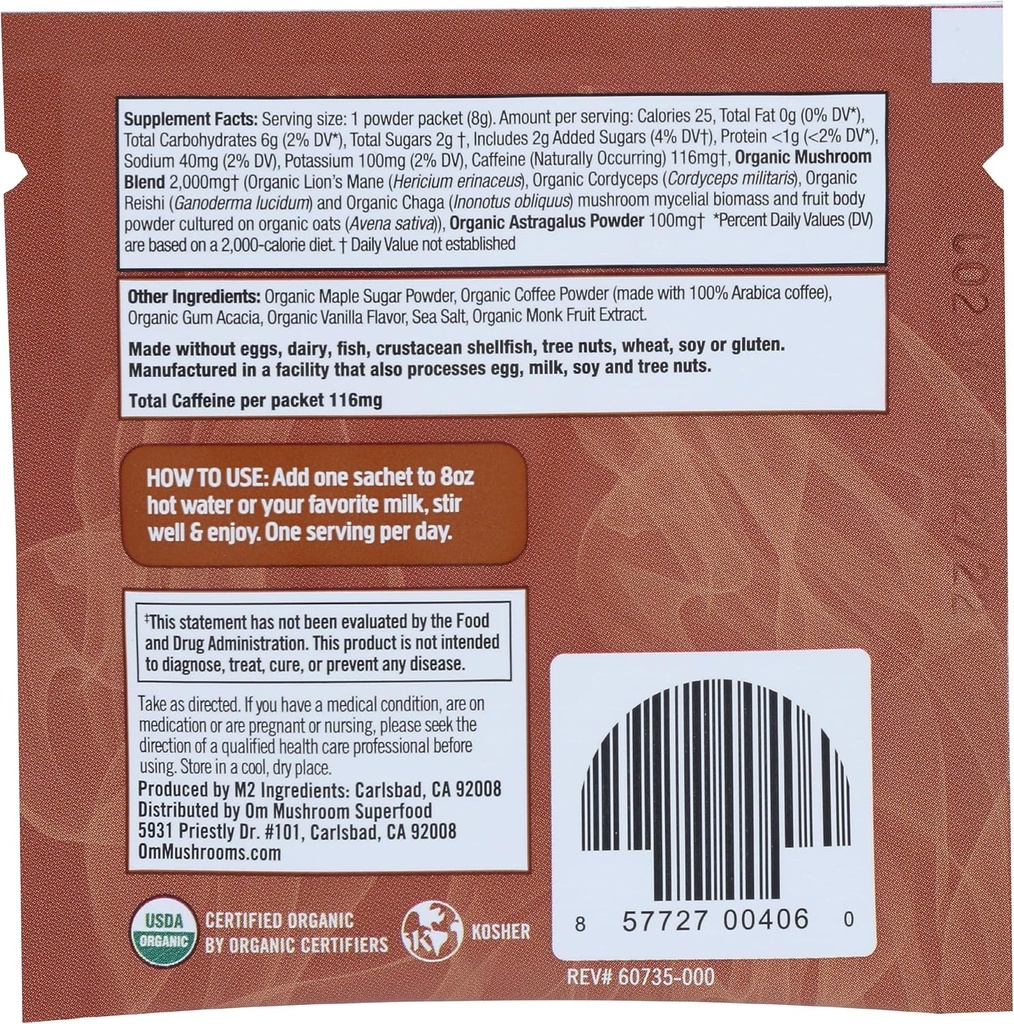 Om Mushroom Superfood Organic Mushroom Powered Coffee Latte Blend, 0.28 OZ 4