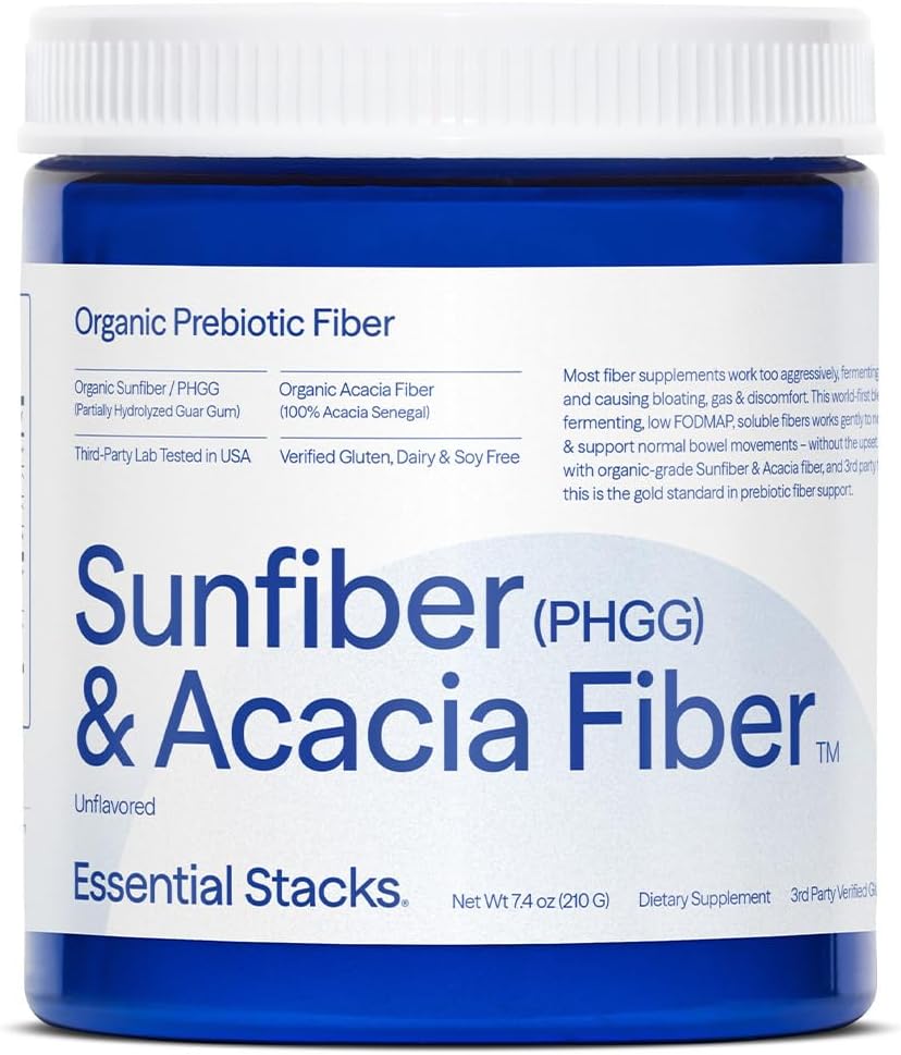 Essential Stacks Organic Sunfiber Prebiotic Fiber (Partially Hydrolyzed Guar Gum/PHGG) with Acacia Fiber Powder - Gluten Free, Non-GMO & Unflavored Soluble Fiber (7.4 oz) 2