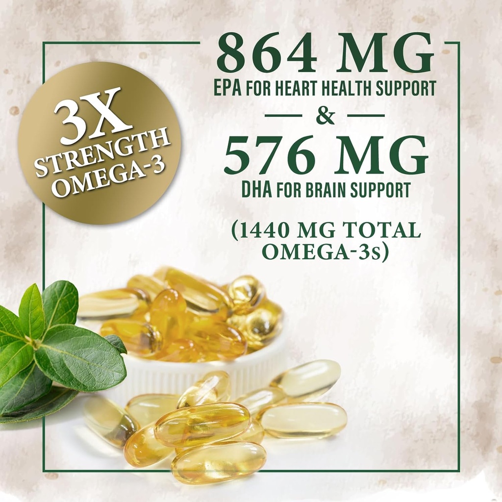 Omega 3 Fish Oil Pills 2400mg - Triple Strength Omega 3 Fish Oil Supplements - Best EPA & DHA Fatty Acids for Brain & Heart Health Support, Nature's Omega3 Supplement, 30 Day Supply - 60 Softgels 4