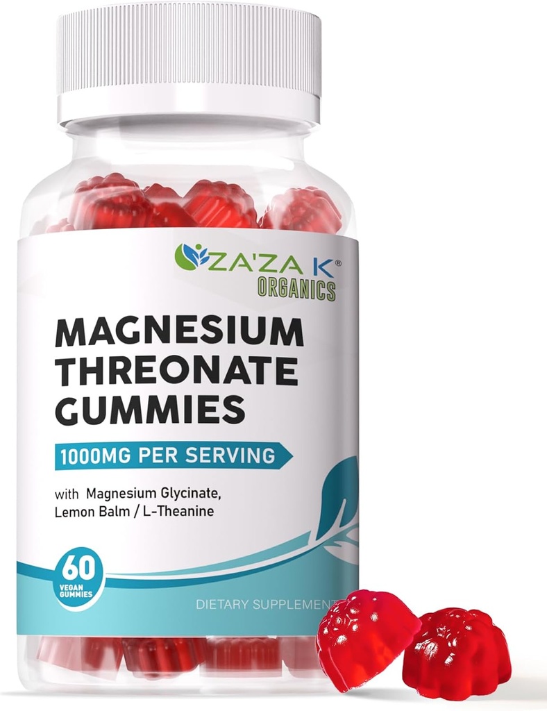 ZA'ZA K ORGANICS Magnesium Threonate Gummies, 500mg Magnesium Threonate with Glycinate, L-Theanine, Lemon Balm, Magnesium Supplement for Kids Adults, Brain Health, 60 Count 2