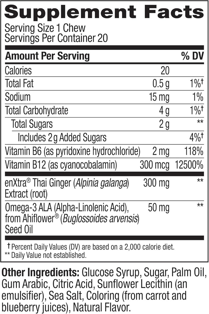 OLLY Focused Thinker Brainy Chews, Omega-3 ALA, Vitamins B6 & B12, Plus Thai Ginger Extract for Alertness, Concentration & Cognitive Performance Support, Vegetarian, Raspberry, 20 Count 6