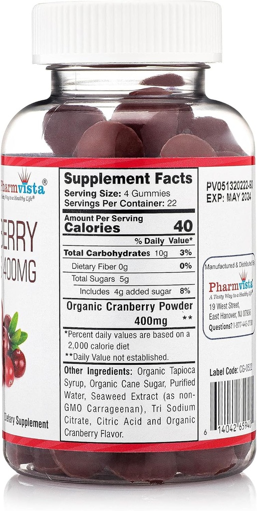 Cranberry Gummies for Kids & Adults 400mg-Gluten Free Allergen Free Nutrient Rich Vegan Supplement -Cranberry Chews-90 Count 3