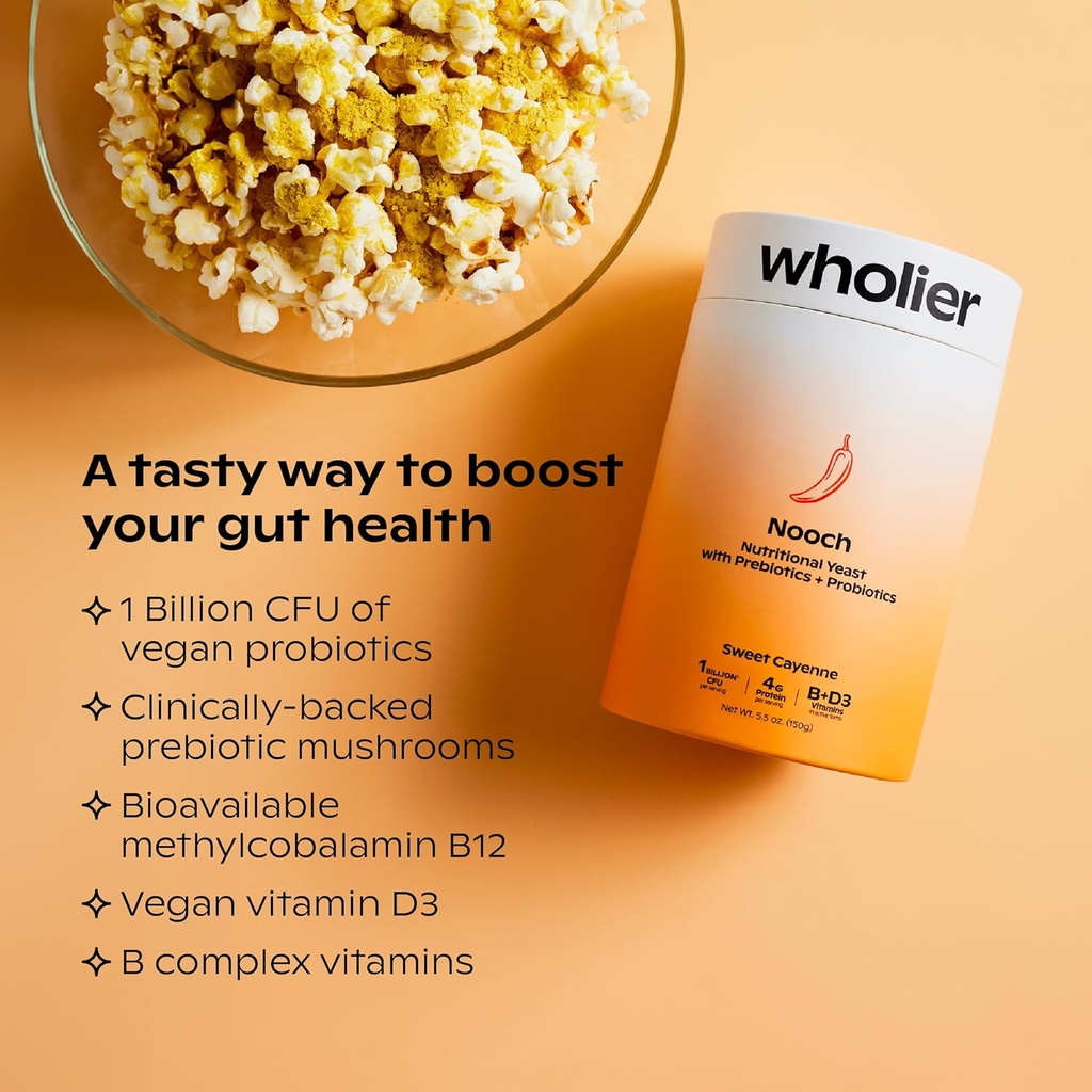 wholier Nutritional Yeast Flakes with Prebiotics & Probiotics for Gut Health. Methylcobalamin Vitamin B12 & Vitamin D3. Vegan Cheesy Seasoning. (5.3 oz.) (Natural) 3