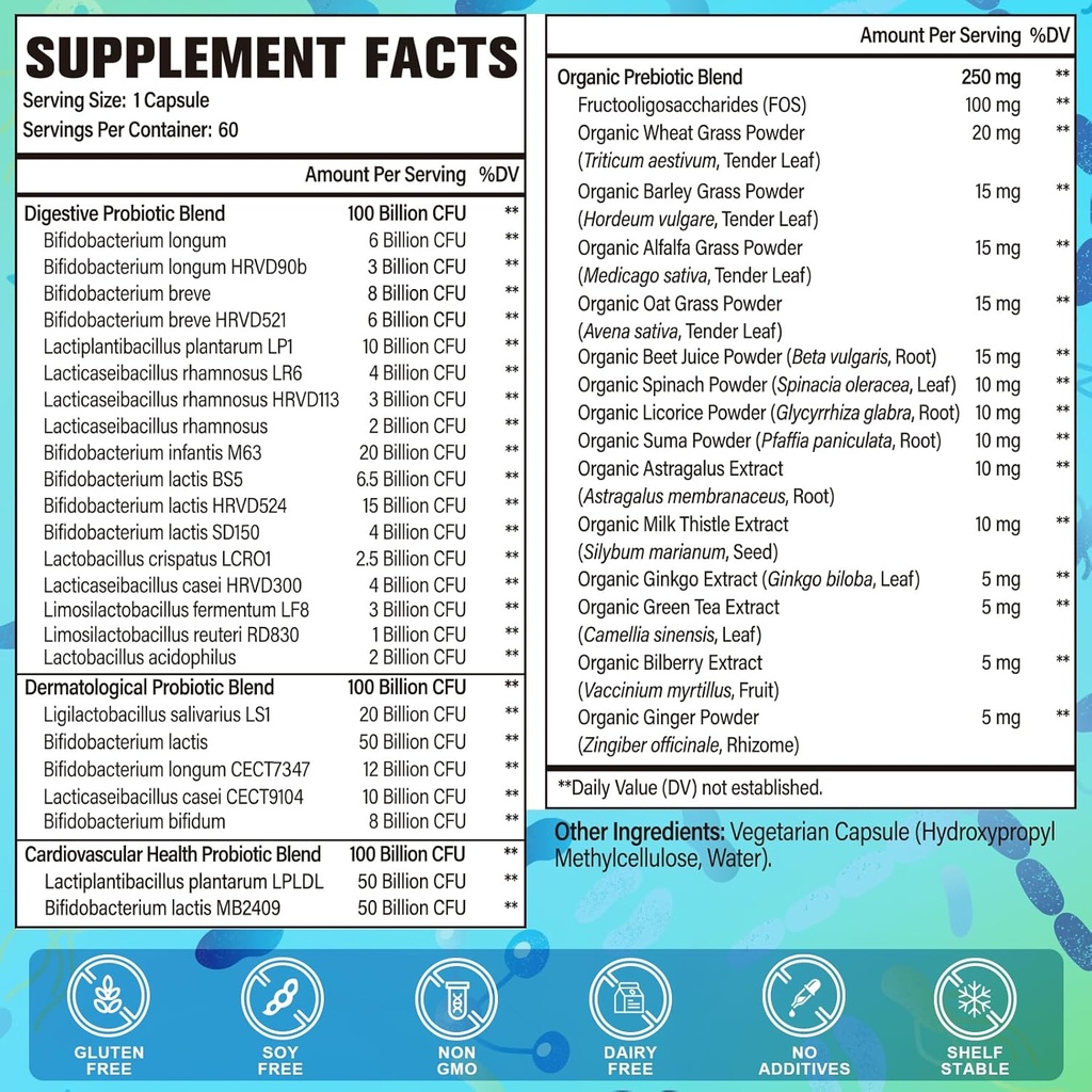 Probiotics for Women and Men, 300 Billion CFU, 24 Strains Probiotics with 15 Organic Herbs probiotics Blend, Probiotic Supplement for Digestive Gut Immune & Whole-Body Health -6 Month Supply 3